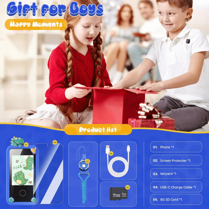 Kids Smart Phone Toys for Boys,Dinosaurs Gift Toys for Boys Ages 3-9 Christmas Birthday Gifts Mini Smart Phone Toys with 2.8" Touchscreen 16 Learning Games Dual Camera Music Player, 8G SD Card - Image 7