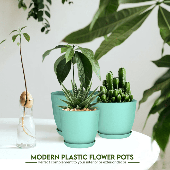 - Plant Pots Indoor with Drainage - 7/6.6/6/5.3/4.8 Inches Home Decor Flower Pots for Indoor Planter - Pack of 5 Plastic Planters for Indoor Plants, Cactus, Succulents Pot - Aqua - Image 5