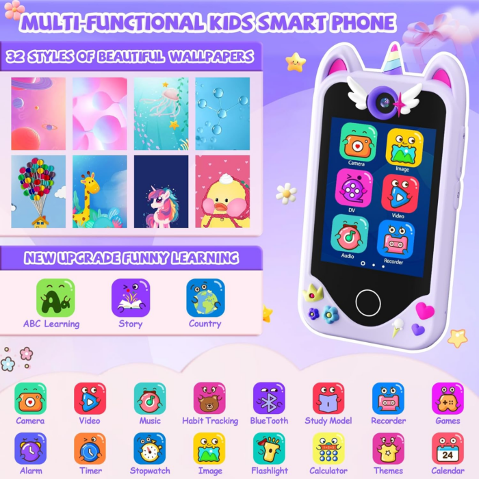 Kids Smart Phone for Girls Gifts - Toddler Christmas Birthday Gift for Age 3 4 5 6 Year Old, Kids Cell Phone Toy with Touchscreen, Dual Cameras, Learning, Music Player, Games with 32 GB Card - Image 2