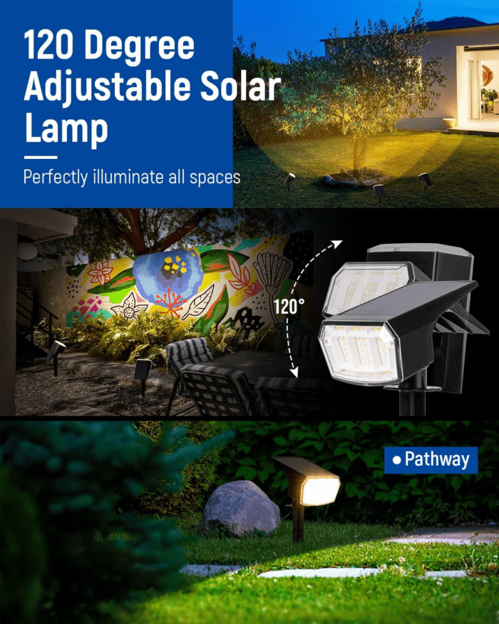 Solar Spotlights Outdoor 63 LED 3 Lighting Modes, IP65 Waterproof Lighten Yard Garden House Garage Pathway for Christmas Decorations-4 Pack - Image 3