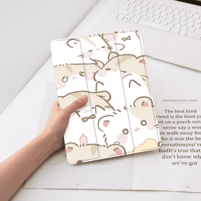 Cute Cartoon Hamster Pad Case for Ipad Mini 4/Ipad Mini 5 7.9 Inch with Pencil Holder, Trendy Smart Stand Foldable Leather Protective Cover, Auto Wake/Sleep - Image 7