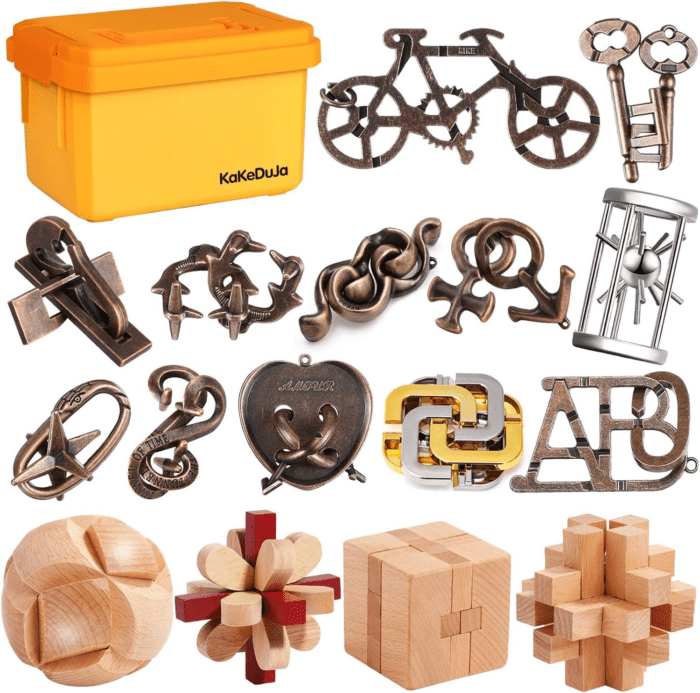 Brain Teaser Puzzles for Adults Disentanglement Puzzles Metal Wooden Brain Teaser Puzzle 16Pcs Logic Metal Puzzle for Adult Kid Toy Lock Puzzles Gift for Adults Teenagers