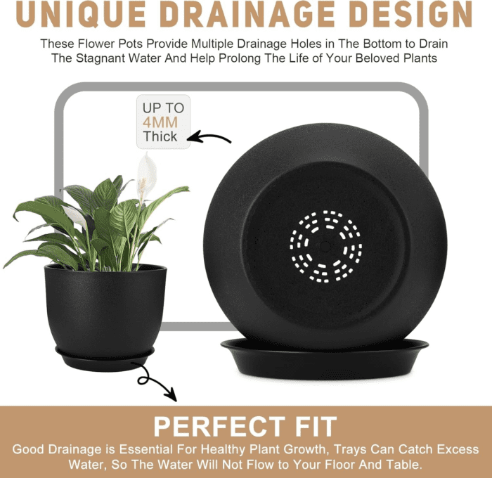 Plant Pots 12/10/9 Inch Set of 3, Flower Pots with Multi Mesh Drainage Holes, Large Planters for Indoor Outdoor Garden Plants and Flowers. (Black) - Image 3