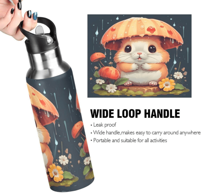 Funny Hamster Water Bottle Kids Insulated Boys Girls Stainless Steel Straw Lid 20 Oz Hot Cold Water Flask School Sport - Image 2