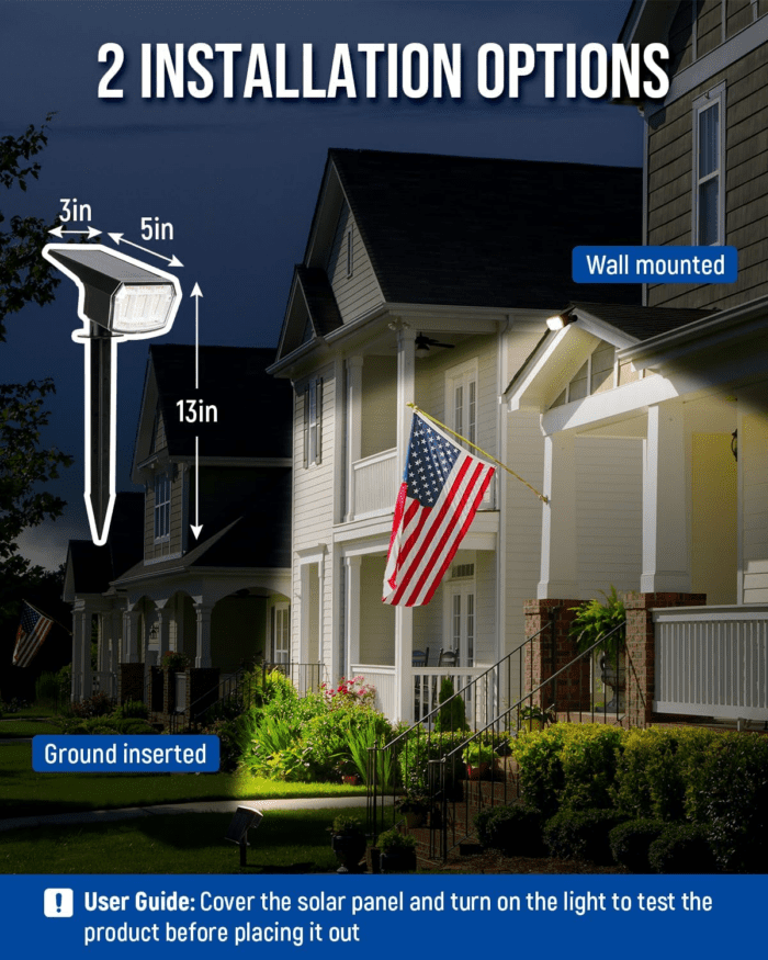 Solar Spotlights Outdoor 63 LED 3 Lighting Modes, IP65 Waterproof Lighten Yard Garden House Garage Pathway for Christmas Decorations-4 Pack - Image 5