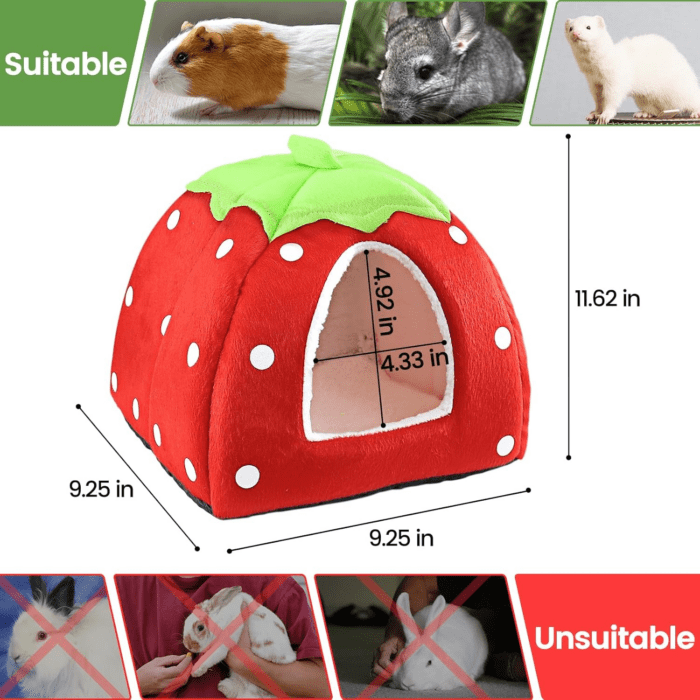 Guinea Pig Bed Rabbit Hideout Warm Fleece Cuddle Cup Washable Winter Sleeping House for Small Pet/Ferret/Chinchilla/Bunny (Strawberry Style) - Image 6