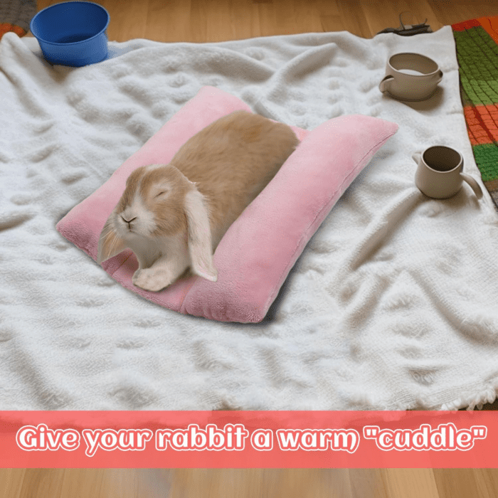 15.7 X 14In Rabbit Bed, Thickened Soft Bunny Bed, Cuddle Cushion Plush Mat with Cotton Lounger Pillows, Small Pet Flop Mat for Cage Sleeping Indoor, Pink - Image 7