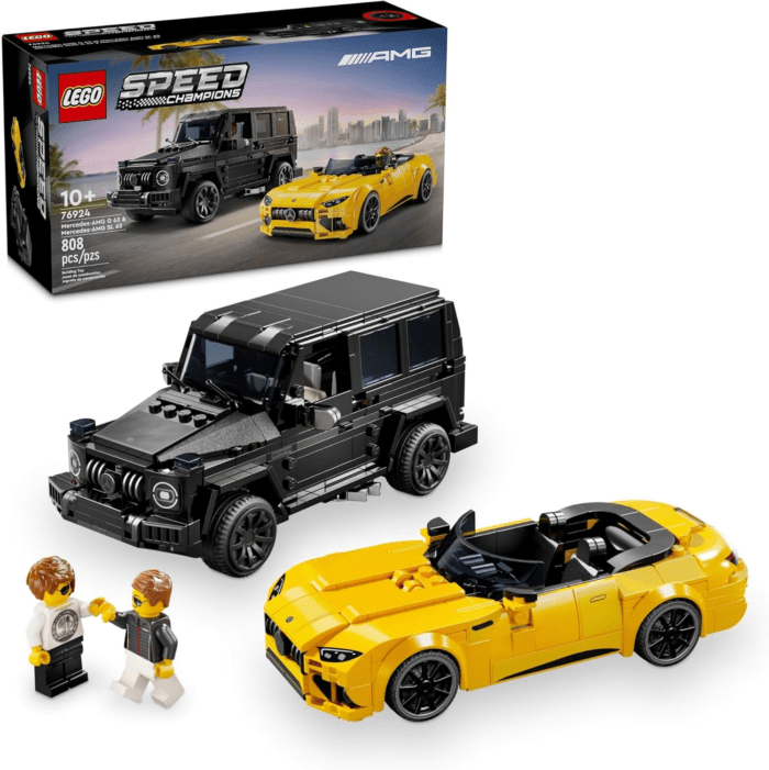 Speed Champions Mercedes-Amg G 63 & Mercedes-Amg SL 63 F1 Toy Car, Formula 1 Vehicle Set for Kids, 2 Building Sets with 2 Driver Minifigures, Convertible Toy Car Gift for Boys and Girls, 76924