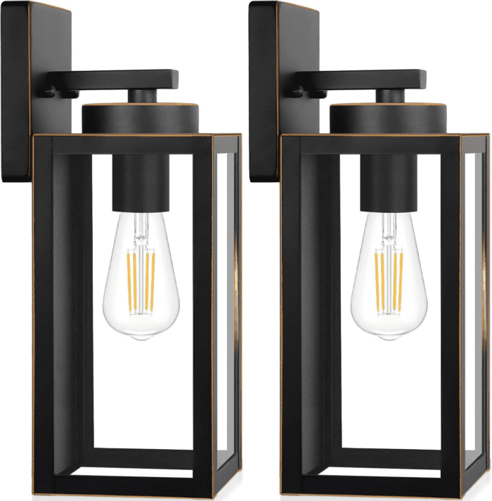 Outdoor Wall Light Fixtures, Exterior Waterproof Wall Lanterns, Bronze Porch Sconces Wall Mounted Lighting with E26 Sockets & Glass Shades, Modern Wall Lamps for Patio Front Door Entryway, 2-Pack