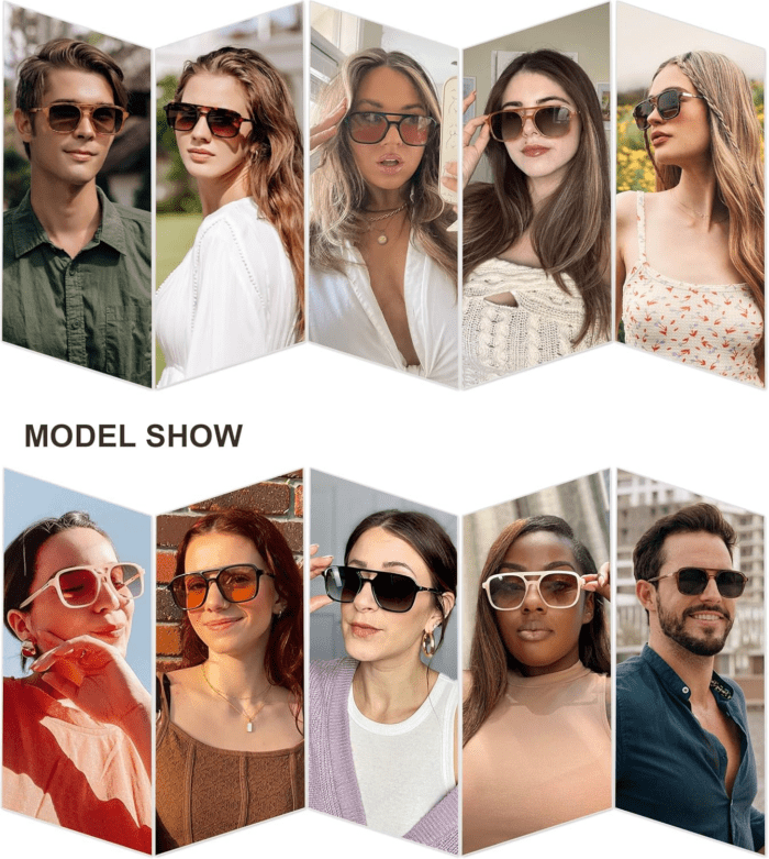 Retro Aviator Sunglasses for Women Men,Trendy Rectangle Womens Mens Shades Sun Glasses SJ2202 - Image 3