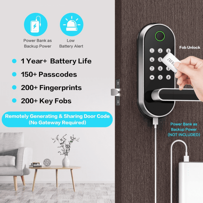 Keyless-Entry Fingerprint Smart Door Lock:  Digital Electronic Lock with Code Passcode, Electric Door Knob, Biometric Door Handle Lock, Perfect for Exterior/Interior/Entry/Bedroom Doors (Silver) - Image 3