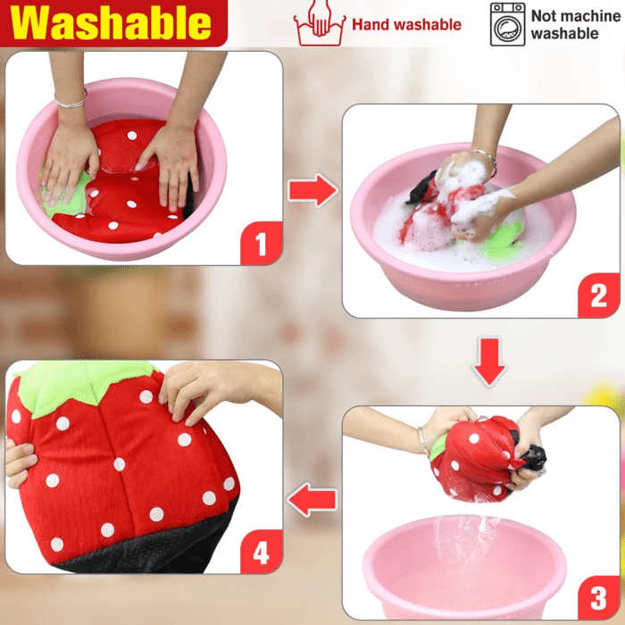 Guinea Pig Bed Rabbit Hideout Warm Fleece Cuddle Cup Washable Winter Sleeping House for Small Pet/Ferret/Chinchilla/Bunny (Strawberry Style) - Image 5