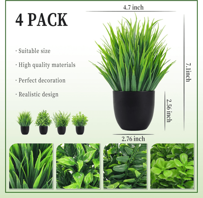 Fake Plants 4 Packs Artificial Plants Small Faux Plants Black Bathroom Accessories for Bathroom Home Office Desk Decor Indoor - Image 3