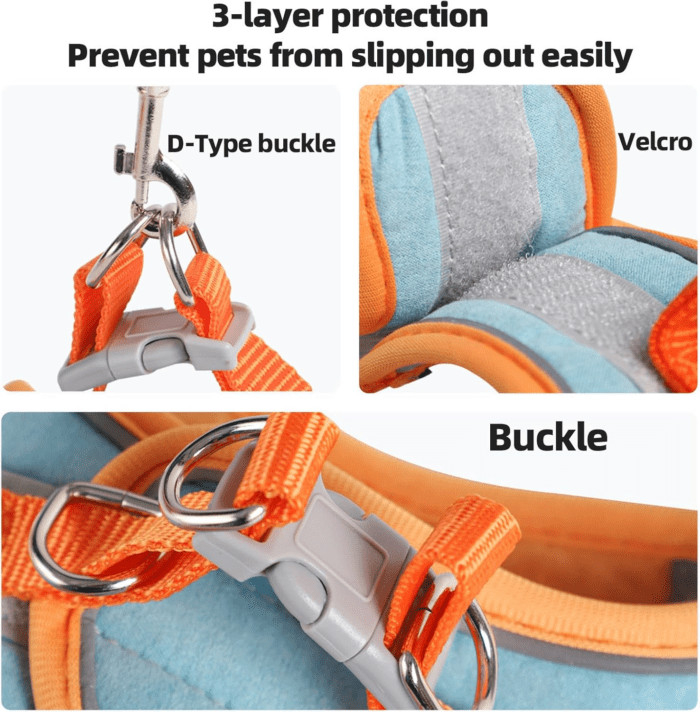 Adjustable Bunny Harness and Leash Set Double Buckle with Reflective Strips Rabbit Vest Pets Stuff Suitable for Rabbit Walks Accessories (Orange Green, S) - Image 3