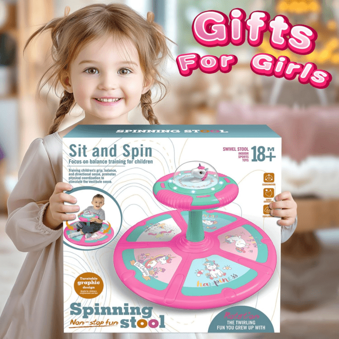 Unicorn Sit and Spin Toy for Toddlers Girls Ages 1-3 2-4, Birthday Gift for 2 3 4 Years Old Girl, 360° Spin Seat Kids Indoor Interactive Sensory Toy with LED & Music - Image 7