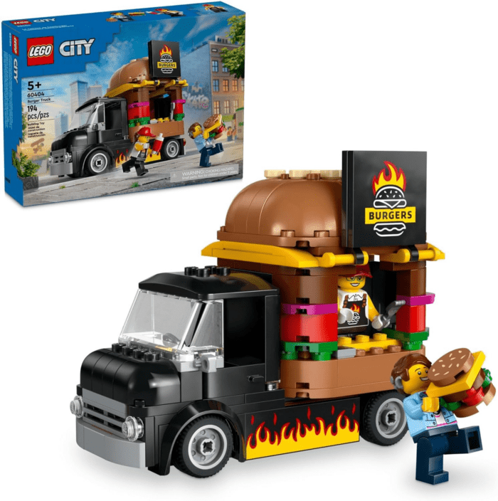 City Burger Truck Toy Building Set, Fun Gift for Kids Ages 5 Plus, Burger Van and Kitchen Playset, Vendor Minifigure and Accessories, Imaginative Pretend Play for Boys and Girls, 60404