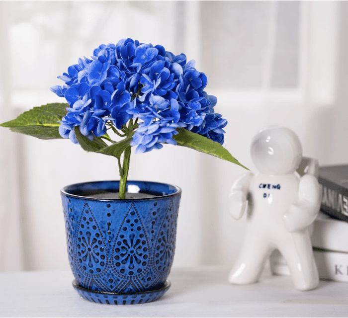 6 Inch Beaded Ceramic Planter Set of 2 with Drainage Hole and Saucer for Plants, Indoor-Outdoor Large round Succulent Orchid Flower Pot (Blue, for Inner-Pots Not Larger than 5 Inch) - Image 3