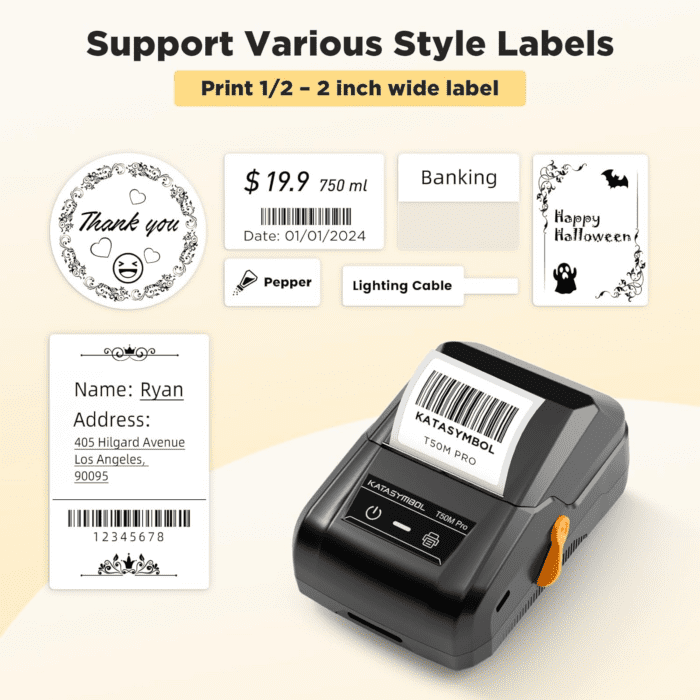 T50M Pro Bluetooth Label Maker Machine with Tape, Wide Waterproof Label, Versatile App with 40 Fonts and 450+ Icons, Inkless Labeler for Home, Kitchen, School, Office Organization, Black - Image 2