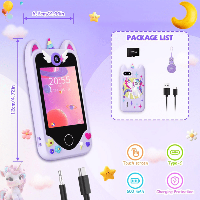 Kids Smart Phone for Girls Gifts - Toddler Christmas Birthday Gift for Age 3 4 5 6 Year Old, Kids Cell Phone Toy with Touchscreen, Dual Cameras, Learning, Music Player, Games with 32 GB Card - Image 7