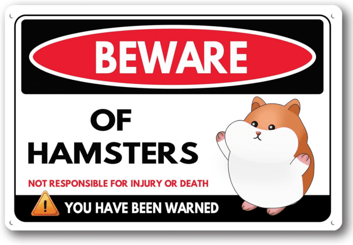 Beware of Hamster Sign Decor - Animal Cage Accessories -Lovers Hamster Gifts Things Toys Clothes Stickers Stuff Wall Art Aluminum 8"X12"