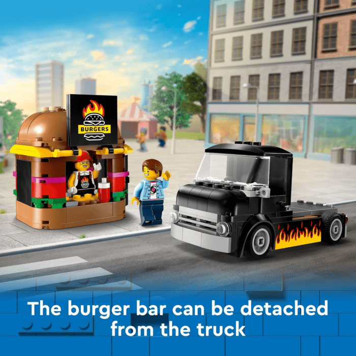 City Burger Truck Toy Building Set, Fun Gift for Kids Ages 5 Plus, Burger Van and Kitchen Playset, Vendor Minifigure and Accessories, Imaginative Pretend Play for Boys and Girls, 60404 - Image 3