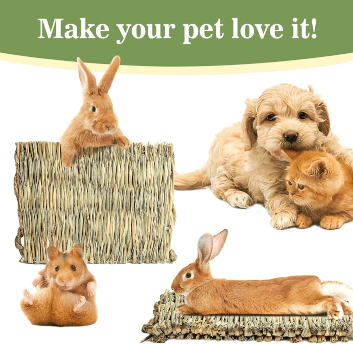 2 PCS Rabbit Grass Mats - Natural Hay Woven Bunny Rabbit Bad Cage Mats Pet Bedding Cooling Sleeping Nesting & Toys for Hamster Bunny Chinchilla Guinea Pig Mouse Bird and Other Small Animal - Image 7