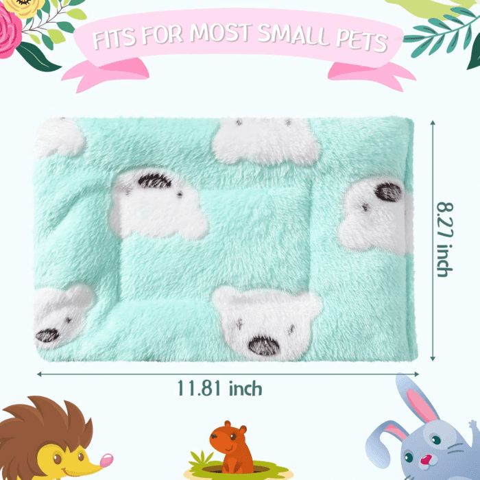 2 Pieces Guinea Pig Bed Rabbit Bed Small Animal Hamster Warm Mats Winter Warm for Bunny Hamster Squirrel Hedgehog Chinchilla Small Animal Accessories(Green, Pink,Bear Pattern) - Image 2