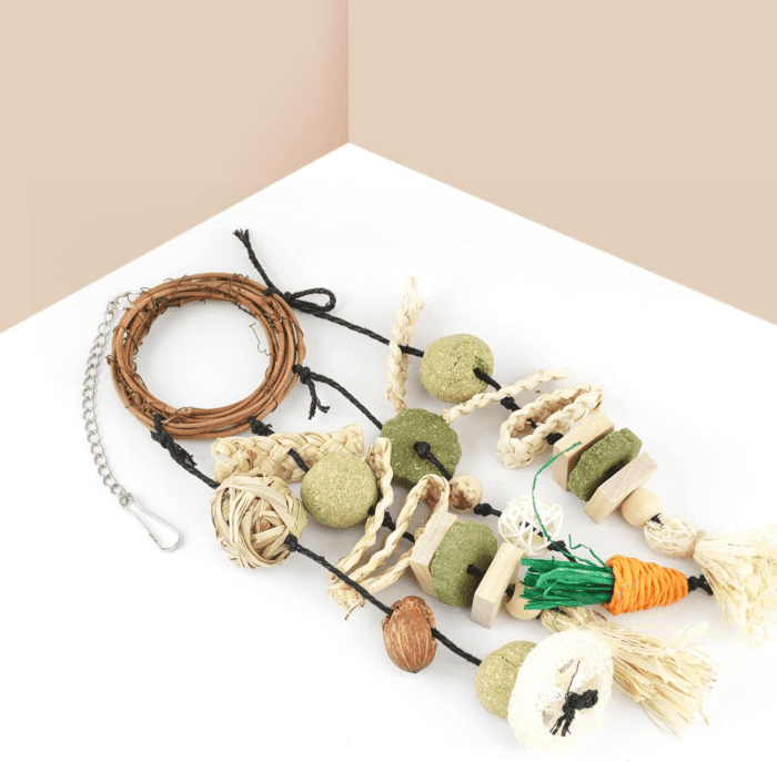 Bunny Chew Toy, Rabbits Cage Hanging Chew Toys and Treats Rattan Ring with Snacks for Guinea Pigs Chinchillas Hamsters Rats and Other Small Pets Teeth Grinding - Image 5