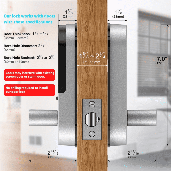 Keyless-Entry Fingerprint Smart Door Lock:  Digital Electronic Lock with Code Passcode, Electric Door Knob, Biometric Door Handle Lock, Perfect for Exterior/Interior/Entry/Bedroom Doors (Silver) - Image 6