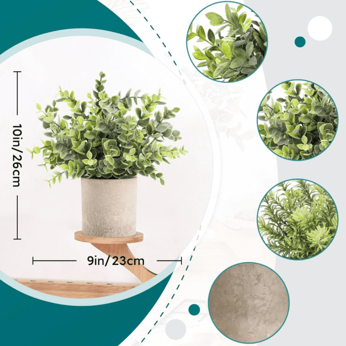 3 Pack Mini Potted Fake Plants Artificial Plastic Eucalyptus Plants Topiaries for Home Office Desk Farmhouse Room Decor - Image 2