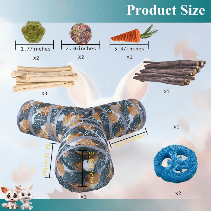 Bunny Tunnel, Collapsible 3 Way Rabbit Tunnel and Tubes with Small Animal Hideout Chew Toys for Rabbit Guinea Pig Ferret Hamster - Image 6