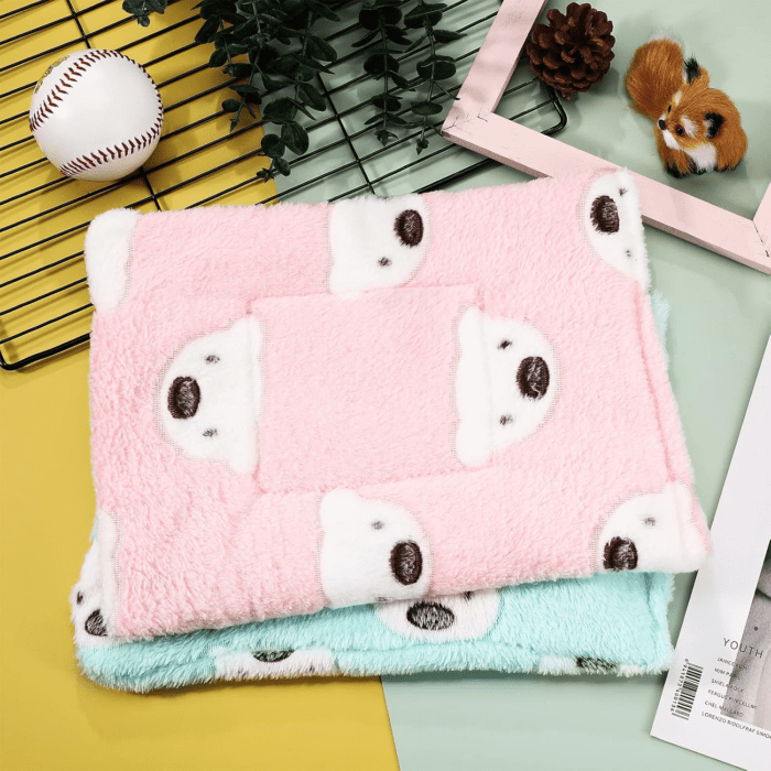 2 Pieces Guinea Pig Bed Rabbit Bed Small Animal Hamster Warm Mats Winter Warm for Bunny Hamster Squirrel Hedgehog Chinchilla Small Animal Accessories(Green, Pink,Bear Pattern) - Image 4