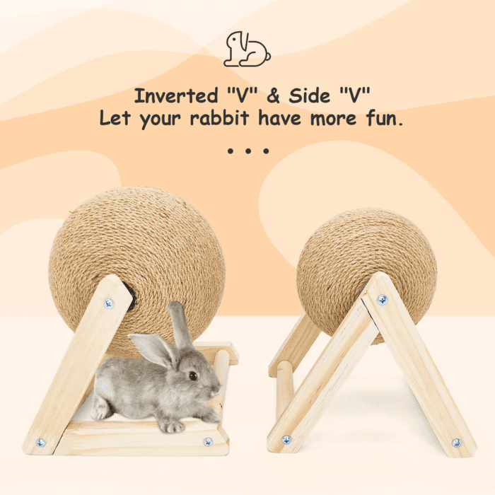 Rabbit Scratch Toy Wooden Sisal Rabbit Scratching Ball Bunny Scratcher with Ball for Rabbits Bunnies Ferrets Kittens Small Animals (Small) - Image 5