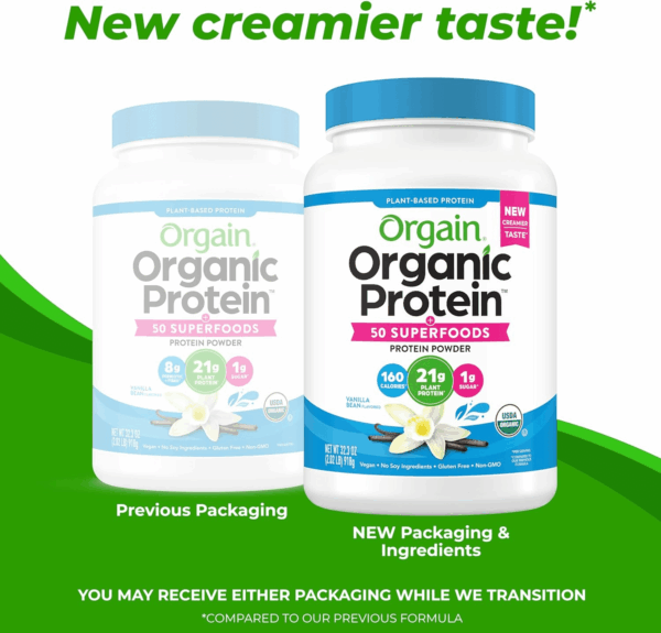 Organic Vegan Protein + 50 Superfoods Powder, Vanilla Bean - 21G Plant Based Protein, 8G Prebiotic Fiber, No Lactose Ingredients, Gluten Free, No Added Sugar, Non-Gmo, 2.02 Lb - Image 3
