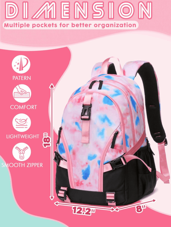 High School Backpack for Girls Middle School Bookbag Teens Back to School Bag for College with Large Compartment Mochilas Para Niñas Adolescentes 18" Tie Dye Pink - Image 6