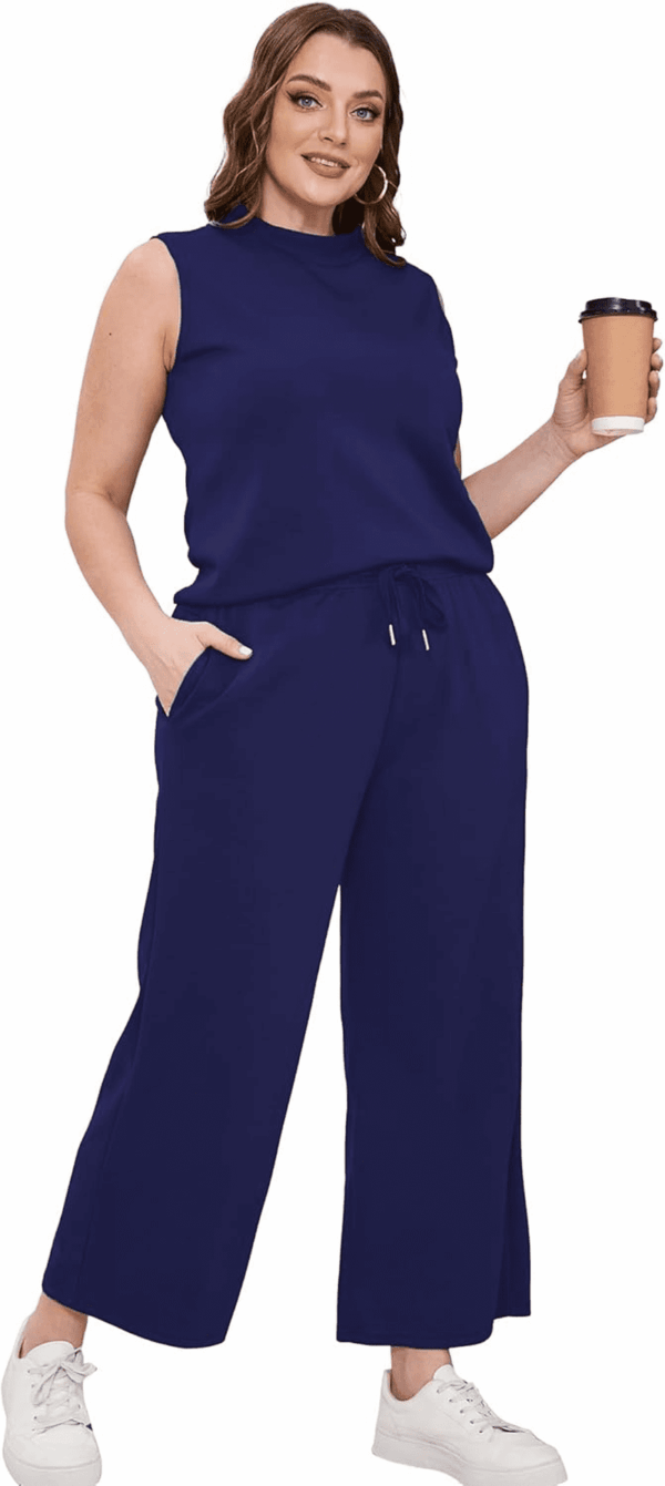 Two Piece Sets for Women Summer Outfits Lounge Sets Mock Neck Tops Wide Leg Crop Pants Vacation Travel Outfits - Image 4