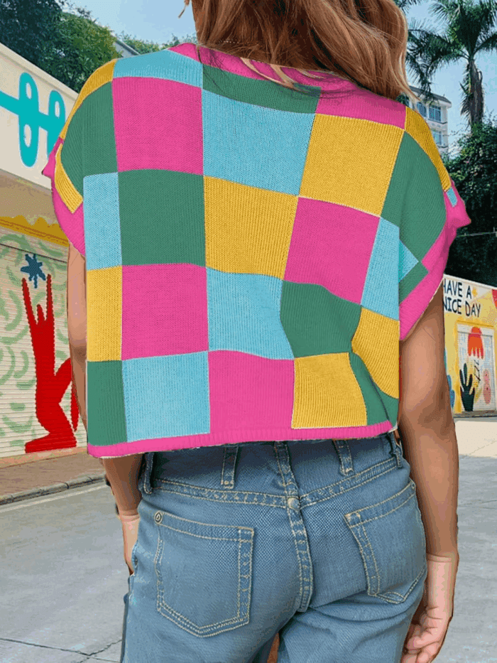 Girls Summer Crop Tops Spring Vest Cute Tanks Cap Sleeve Colorblock Tee Loose Kids Fall Knit Top - Image 3