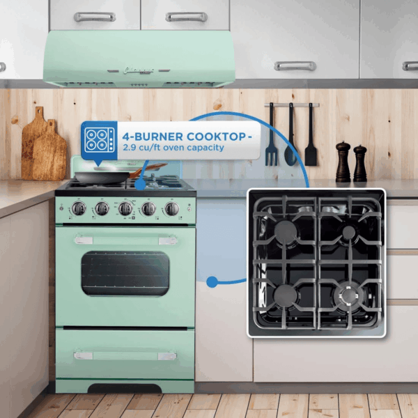 UGP-24CR LG Classic Retro Freestanding Gas Convection Oven Light, Range with 4 Burners, 24", Summer Mint Green - Image 4