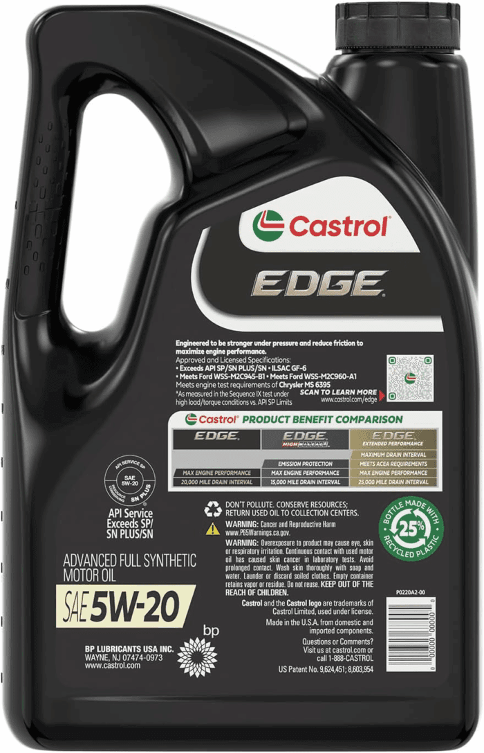 EDGE 5W-20 Advanced Full Synthetic Motor Oil, 5 Quarts - Image 3