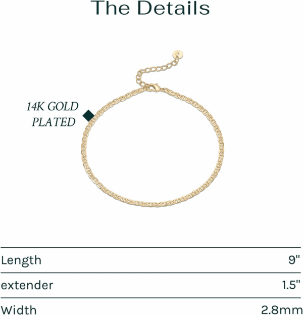 14K-18K Gold Plated Charm Link Flat Gold Anklets for Women | Beaded Marina Link Mariner Paperclip Snake Chain Jewelry Anklets - Image 3