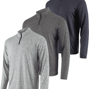 3 Pack: Men'S Dry-Fit Active Quarter Zip Long Sleeve Athletic Performance Pullover (Available in Big & Tall)