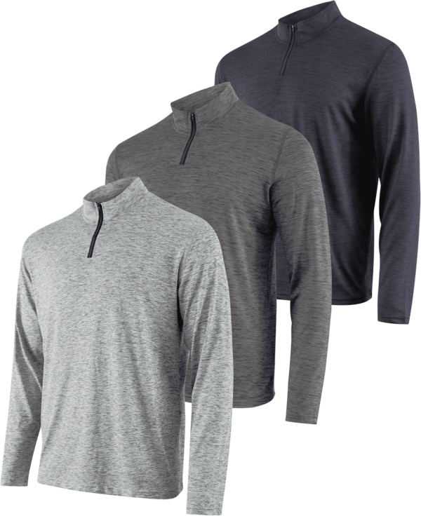 3 Pack: Men'S Dry-Fit Active Quarter Zip Long Sleeve Athletic Performance Pullover (Available in Big & Tall)