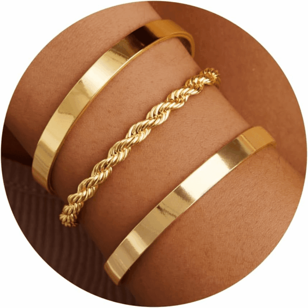 Gold Bangle Bracelets for Women, 14K Gold Plated Bracelet Non Tarnish Bangle Cuff Bracelet Set for Women Bracelets Stack Jewelry for Women Trendy Mother’S Day Gifts - Image 2