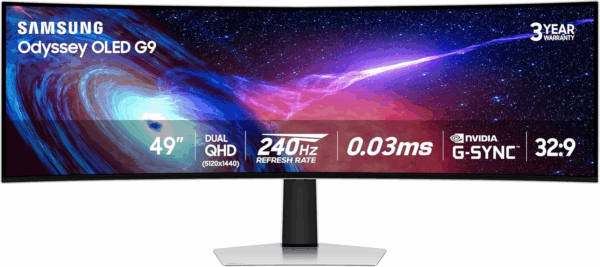 49" Odyssey QD-OLED (G93SC) Series Curved Gaming Monitor, 240Hz, 0.03Ms,Dual Qhd,Displayhdr True Black 400,AMD Freesync Premium Pro,Height Adjustable Stand,3 Year Warranty,Ls49Cg932Snxza