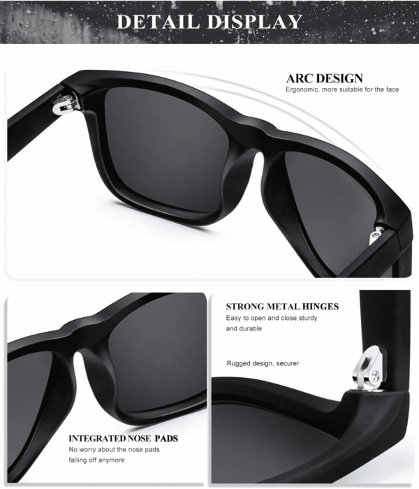 Sunglasses Men Polarized Sun Glasses for Mens Womens Classic Matte Black Frame UV Protection 3Pack - Image 3