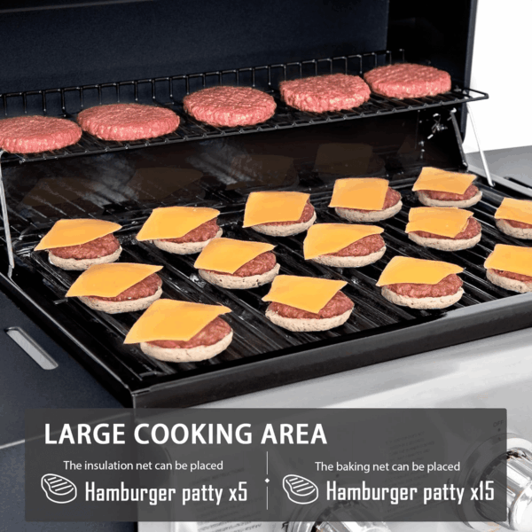 3 Burner BBQ Propane Gas Grill, Stainless Steel 30,000 BTU Patio Garden Barbecue Grill with Two Foldable Shelves - Image 6