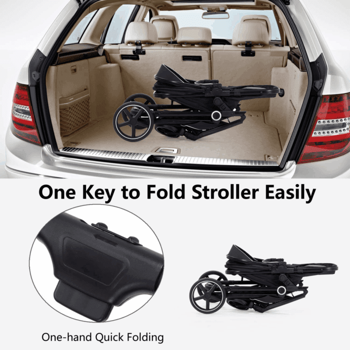 2-In-1 Baby Stroller with Bassinet Mode - Folding Infant Newborn Pram Stroller with Reversible Seat - Toddler Strollers for 0-36 Months Old Babies - Image 8