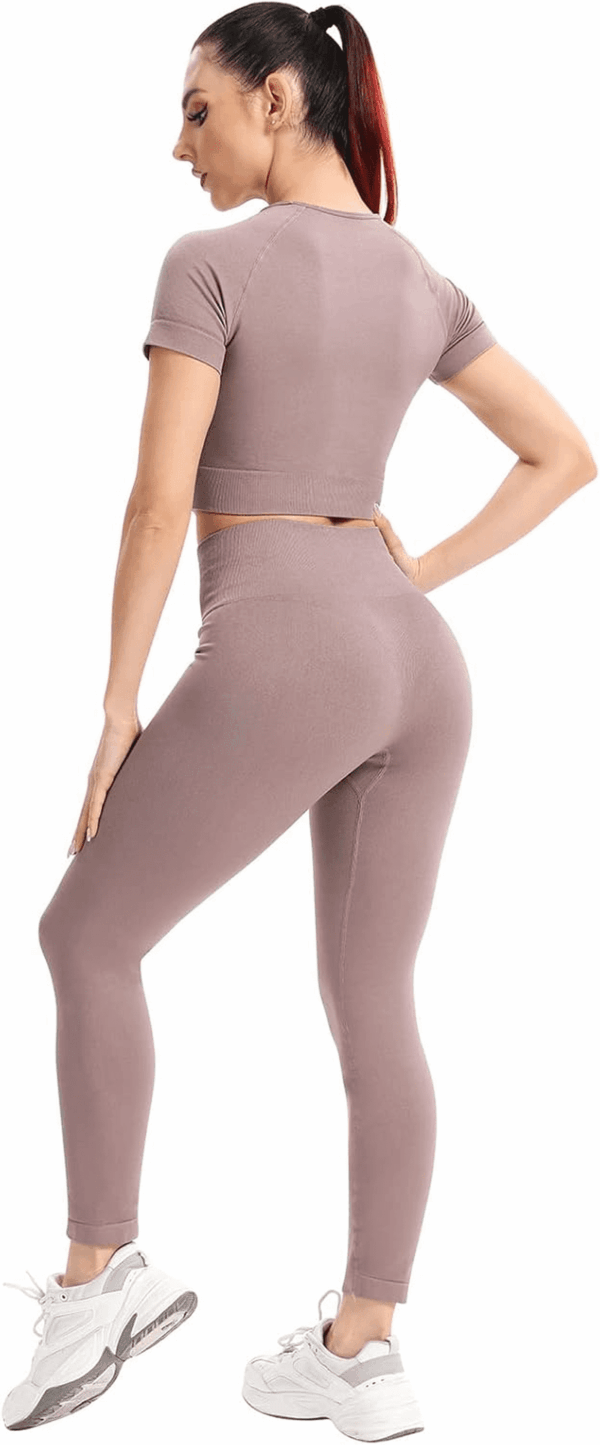 Workout Sets for Women Two Piece Outfits Seamless High Waist Leggings Yoga Crop Tops Athletic Sports Gym Sets - Image 3