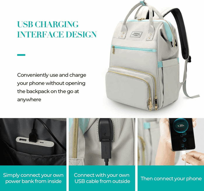 Lunch Backpack, 15.6 Inch Laptop Backpack with USB Port, Stylish Nurse, Teacher Work Bag with Insulated Cooler Lunch Box for Women Men/Travel, Grey Blue - Image 5