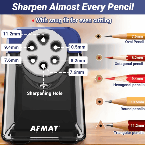 Electric Pencil Sharpener Heavy Duty, 6 Holes, Auto Stop Pencil Sharpener for Artists, Classroom Electric Sharpener for 6-11Mm Pencils, 7000 Sharpening Times, Do Not Eat up Colored Pencils - Image 2
